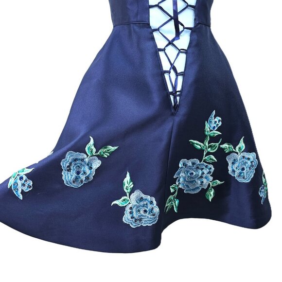 Rachel ALLAN Navy Floral Embroidered Sweetheart Short Dress 4397 - Picture 10 of 13